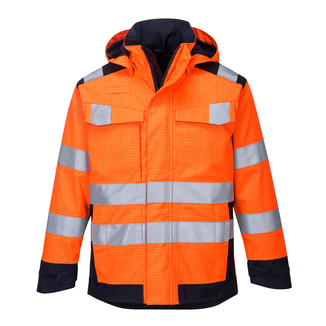 Portwest MV70 Modaflame Rain Multinorm FR Warnschutzjacke Gelb/Marine – wasserdicht, Lichtbogenschutz & Flammschutz