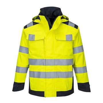 Portwest MV70 Modaflame Rain Multinorm FR Warnschutzjacke Gelb/Marine – wasserdicht, Lichtbogenschutz & Flammschutz