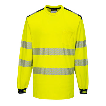 Portwest T185 Warnschutz Langarmshirt – Hi-Vis T-Shirt mit Reflexstreifen, Gelb/Schwarz & Orange/Schwarz