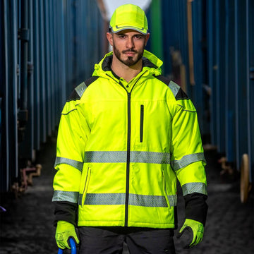 Stenso Warnschutz Softshelljacke PRISMA HV Yellow – wasserdicht mit Membran & Kapuze