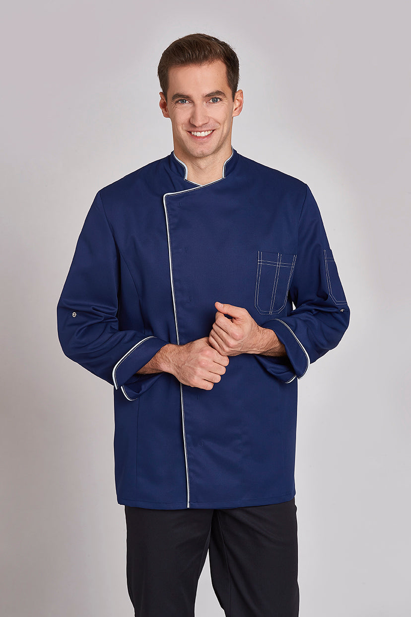 Qualitative Kochjacke für Herren mit verdeckter Druckknopfleiste