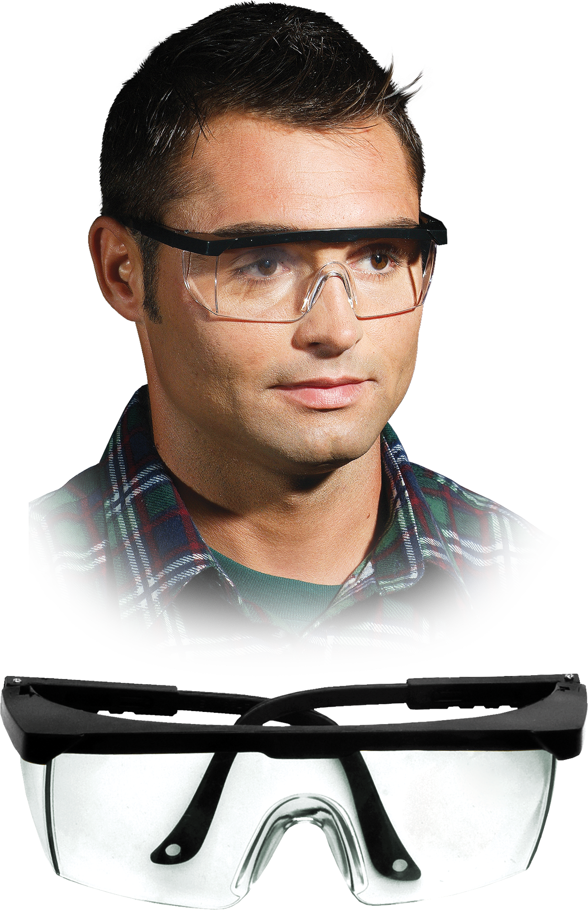 Schutzbrille gegen Splitter.