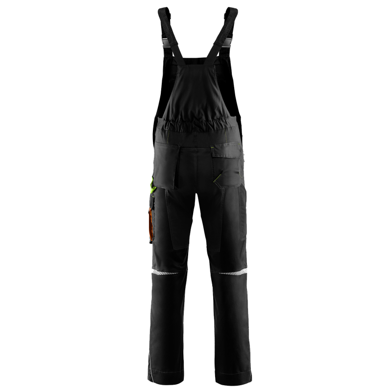 Stenso Arbeitslatzhose mit multifunktionalen Taschen und verstärkten Knien in schwarz mit grünen Details
